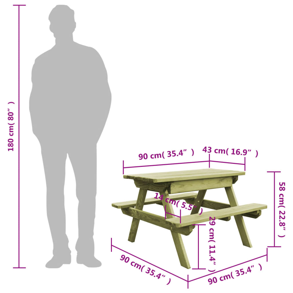 Picknicktafel met banken 90x90x58 cm geïmpregneerd grenenhout is nu te koop bij PeponiXL, paradijselijk wonen!