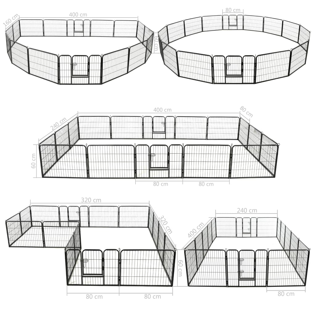 Hondenren met 16 panelen 60x80 cm staal zwart is nu te koop bij PeponiXL, paradijselijk wonen!