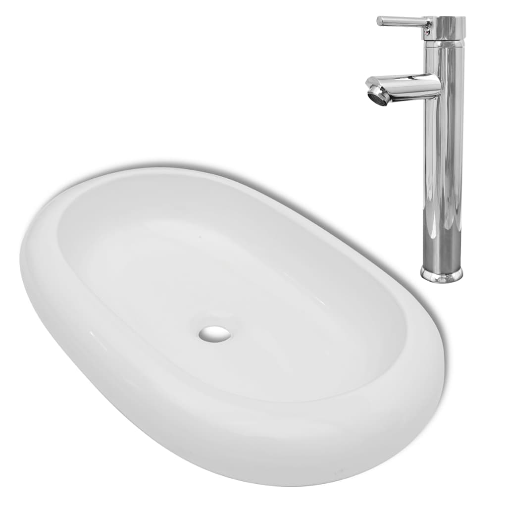 Badkamerwastafel met mengkraan ovaal keramiek wit is nu te koop bij PeponiXL, paradijselijk wonen!
