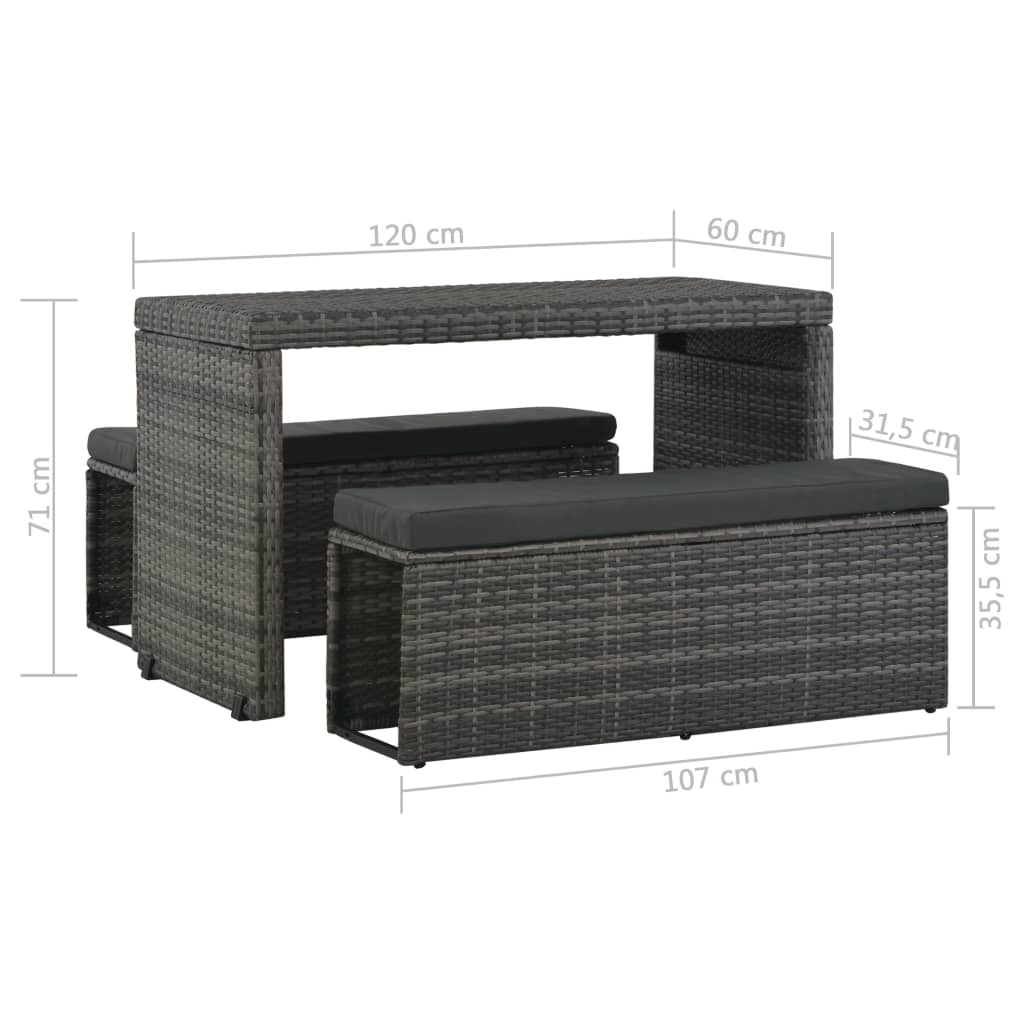 3-delige Tuinset met kussens poly rattan grijs is nu te koop bij PeponiXL, paradijselijk wonen!