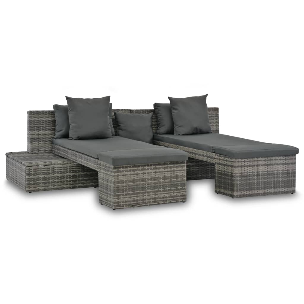 4-delige Loungeset met kussens poly rattan grijs is nu te koop bij PeponiXL, paradijselijk wonen!