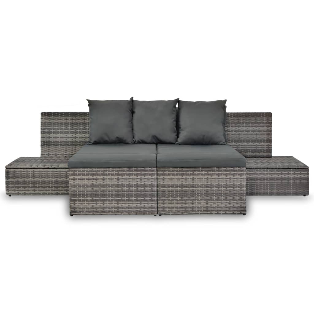 4-delige Loungeset met kussens poly rattan grijs is nu te koop bij PeponiXL, paradijselijk wonen!