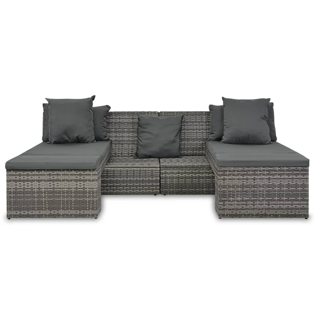 4-delige Loungeset met kussens poly rattan grijs is nu te koop bij PeponiXL, paradijselijk wonen!