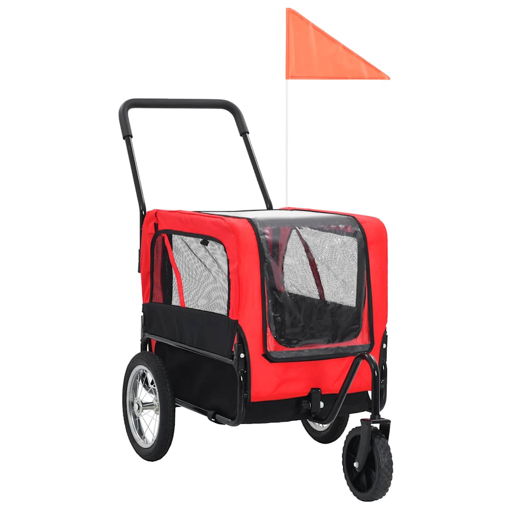 Huisdierenfietskar en joggingbuggy 2-in-1 rood en zwart is nu te koop bij PeponiXL, paradijselijk wonen!