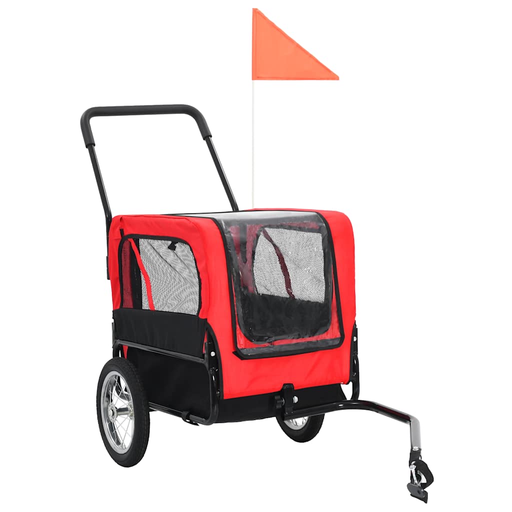 Huisdierenfietskar en joggingbuggy 2-in-1 rood en zwart is nu te koop bij PeponiXL, paradijselijk wonen!
