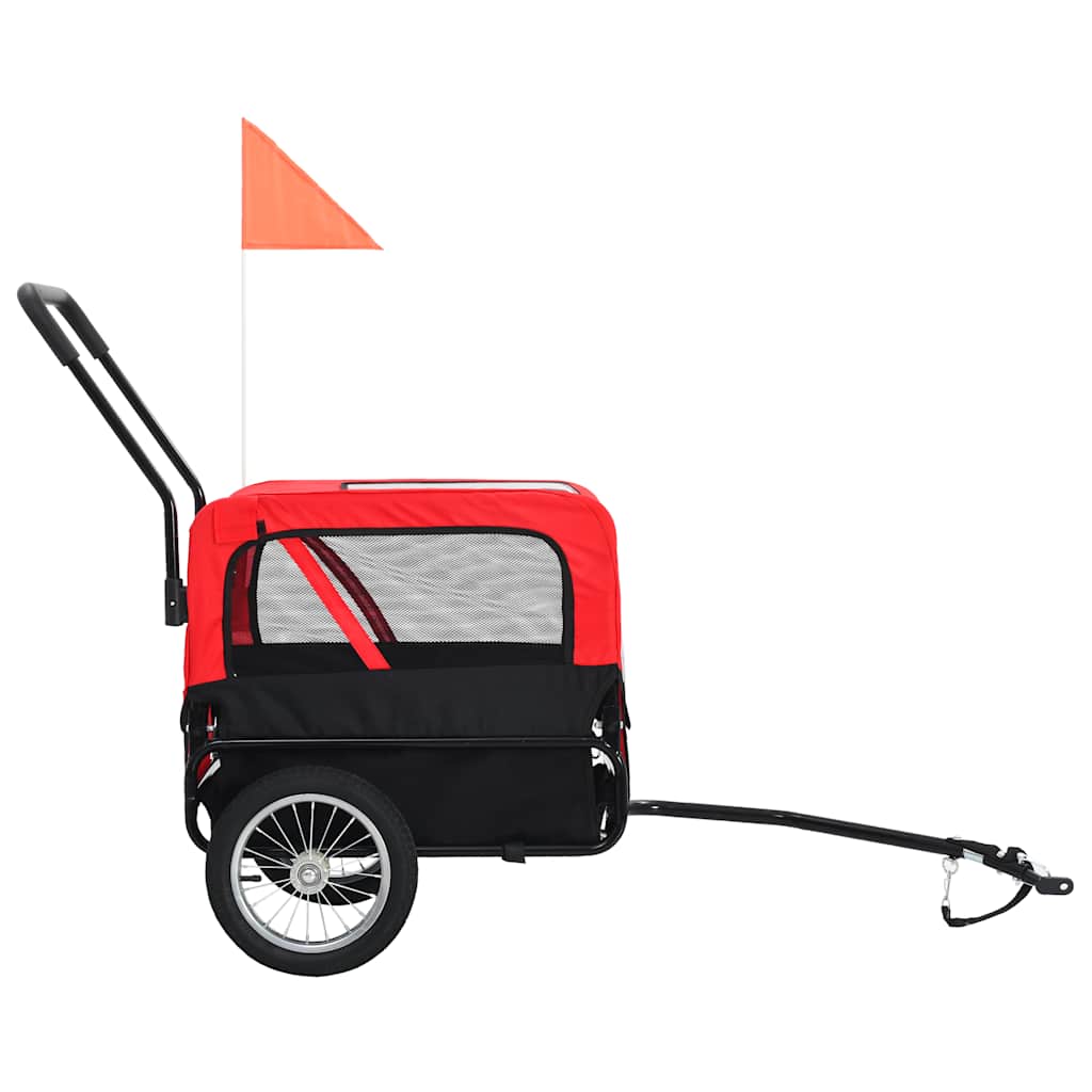 Huisdierenfietskar en joggingbuggy 2-in-1 rood en zwart is nu te koop bij PeponiXL, paradijselijk wonen!