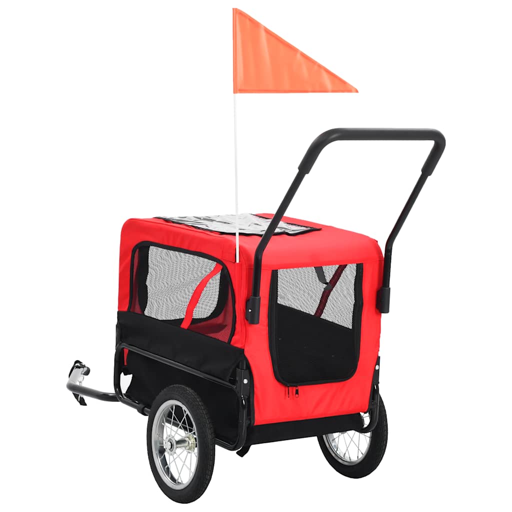 Huisdierenfietskar en joggingbuggy 2-in-1 rood en zwart is nu te koop bij PeponiXL, paradijselijk wonen!