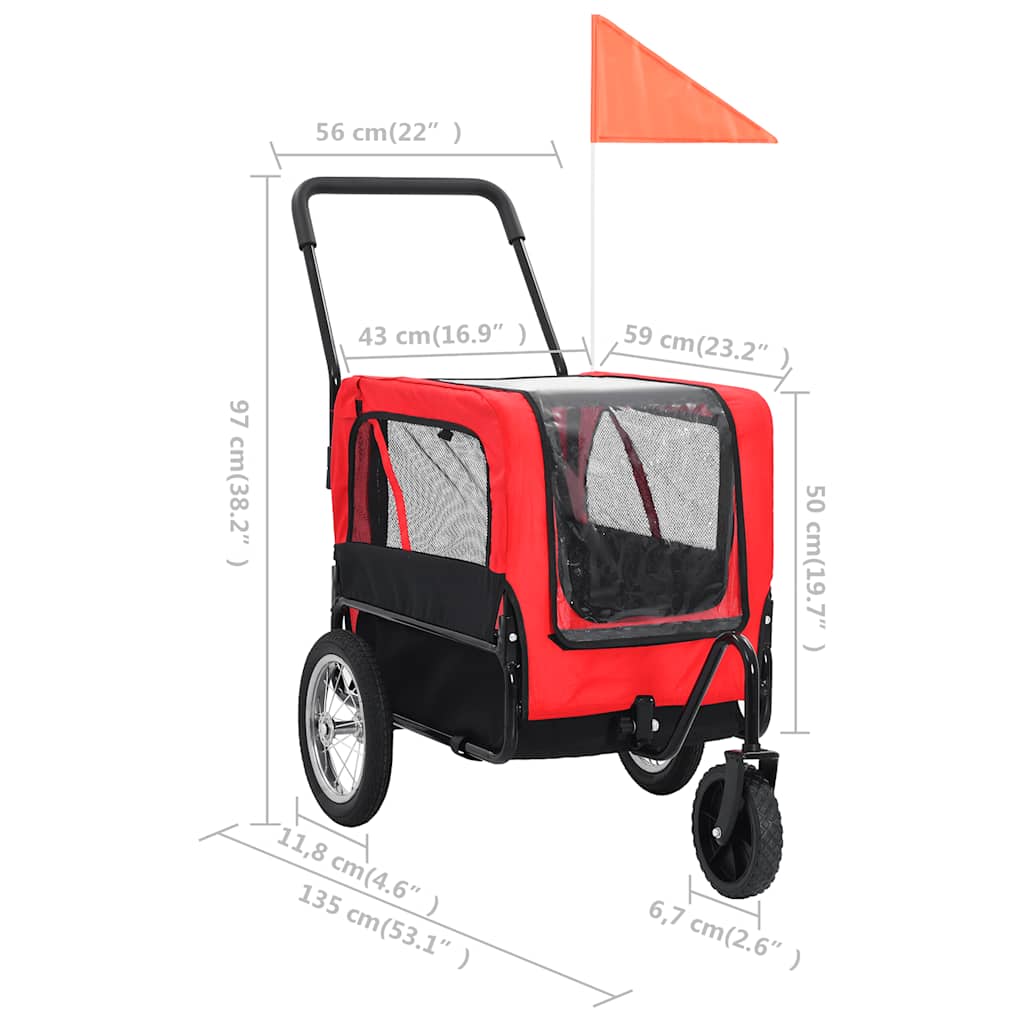 Huisdierenfietskar en joggingbuggy 2-in-1 rood en zwart is nu te koop bij PeponiXL, paradijselijk wonen!