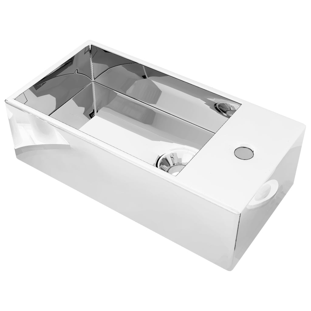 Wastafel met overloop 49x25x15 cm keramiek zilverkleurig is nu te koop bij PeponiXL, paradijselijk wonen!