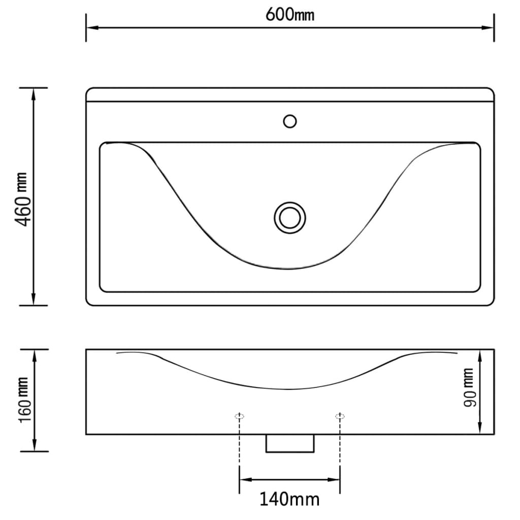 Wastafel met overloop 60x46x16 cm keramiek zilverkleurig is nu te koop bij PeponiXL, paradijselijk wonen!