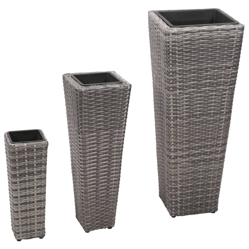 Plantenbakken verhoogd 3 st poly rattan grijs is nu te koop bij PeponiXL, paradijselijk wonen!