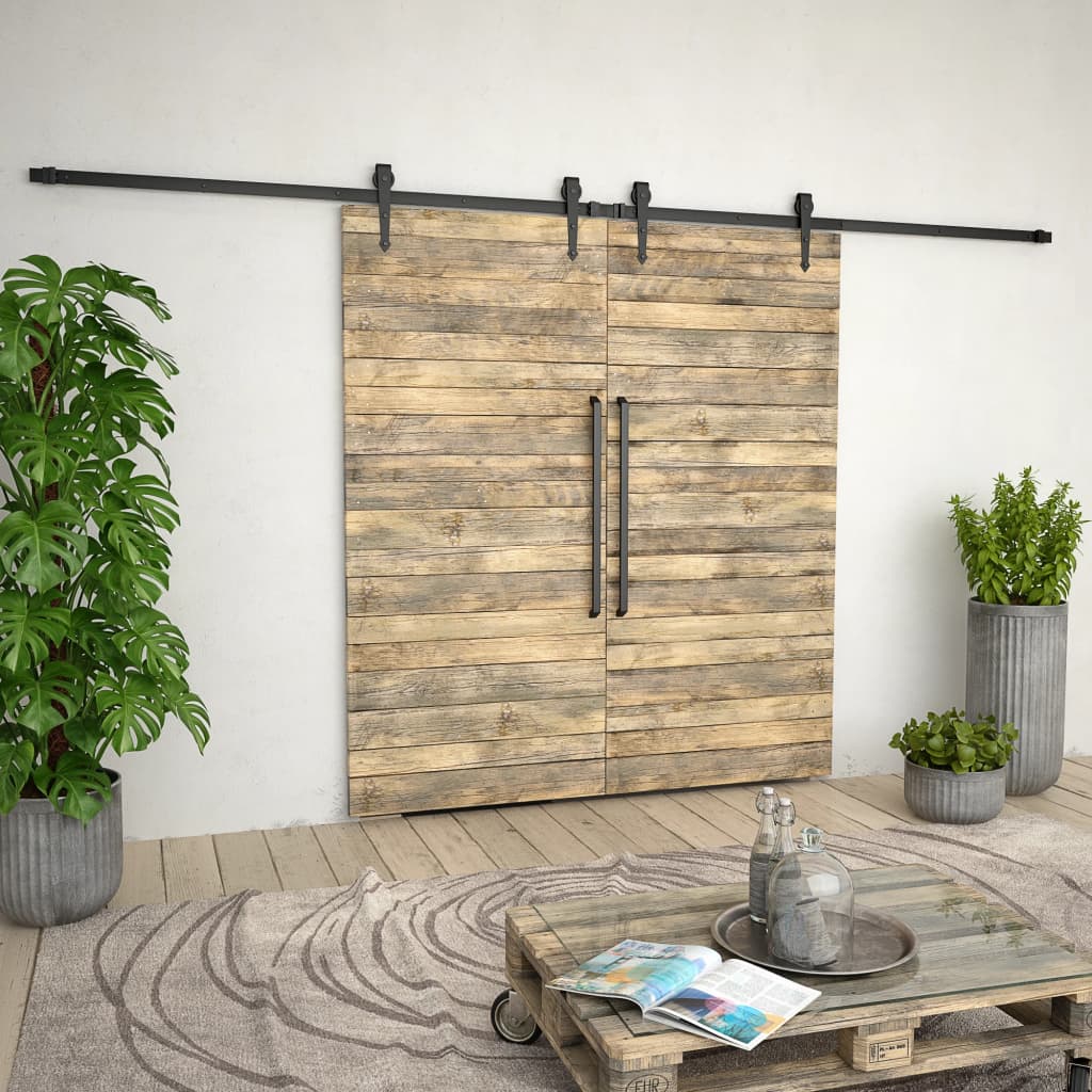 Onderdelenset voor schuifdeur 2x183 cm staal zwart is nu te koop bij PeponiXL, paradijselijk wonen!