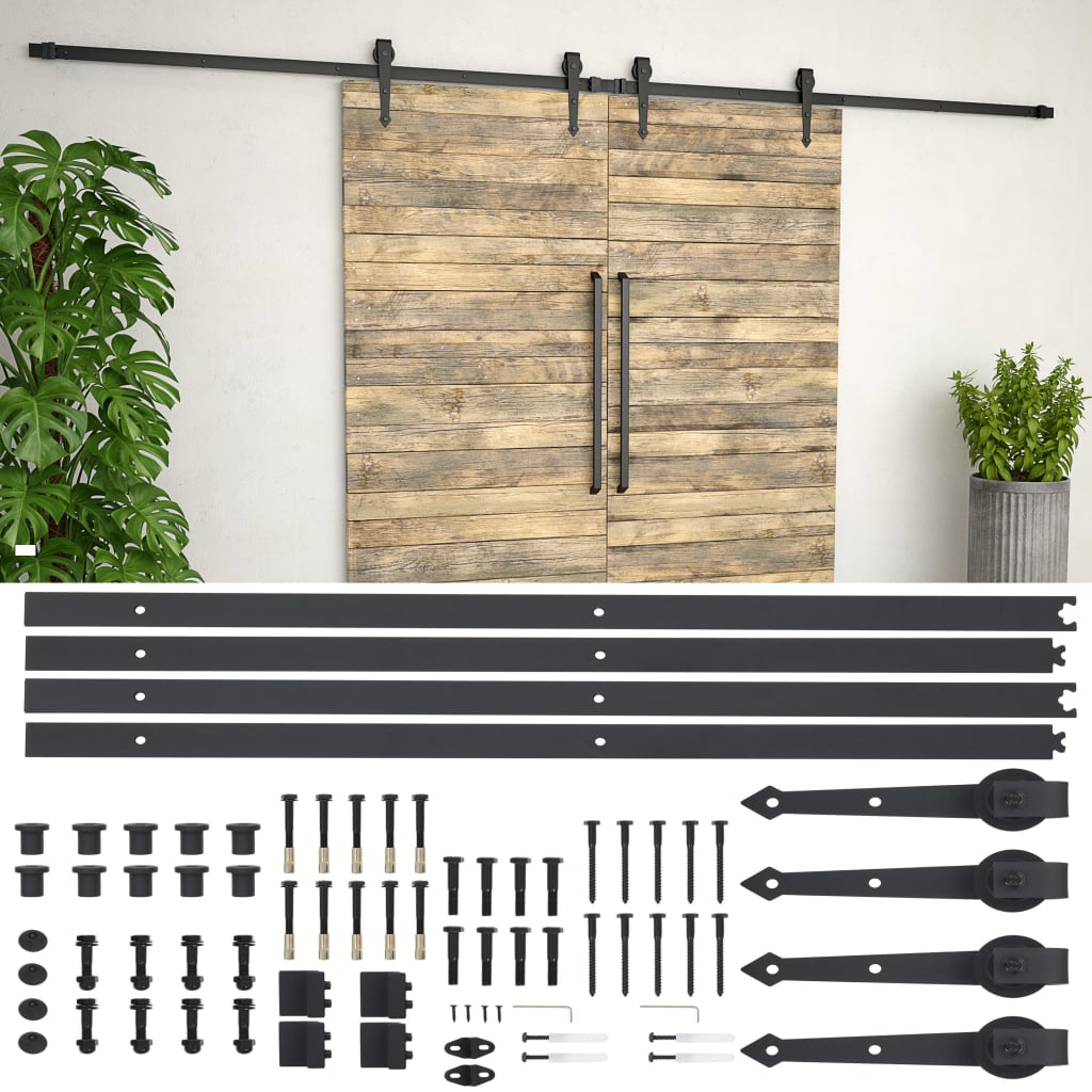 Onderdelenset voor schuifdeur 2x183 cm staal zwart is nu te koop bij PeponiXL, paradijselijk wonen!
