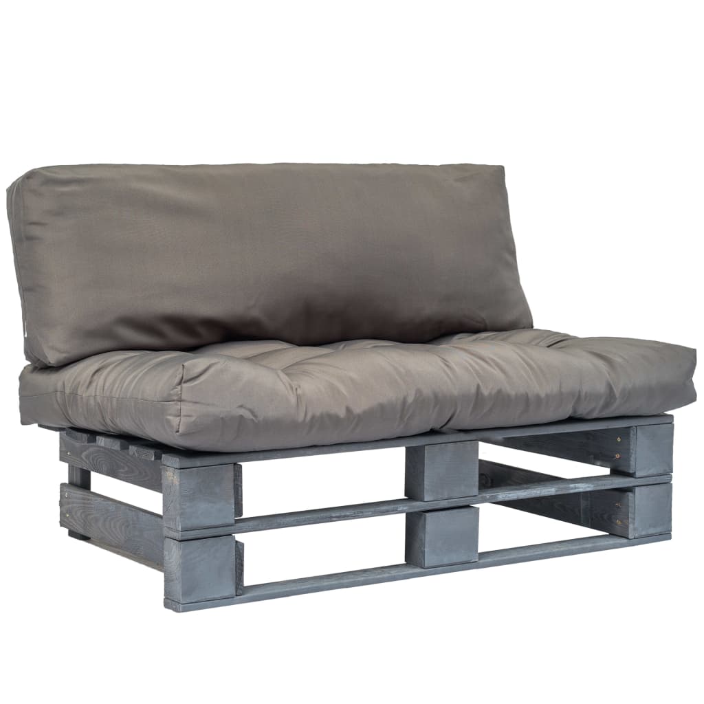 Tuinbank pallet met grijze kussens grenenhout is nu te koop bij PeponiXL, paradijselijk wonen!