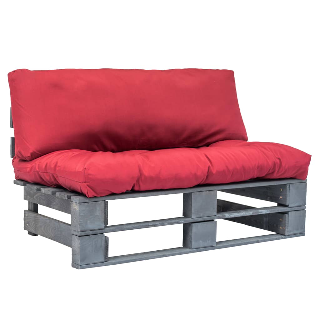 Tuinbank pallet met rode kussens grenenhout is nu te koop bij PeponiXL, paradijselijk wonen!