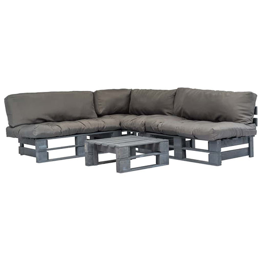 4-delige Loungeset pallet met grijze kussens hout is nu te koop bij PeponiXL, paradijselijk wonen!