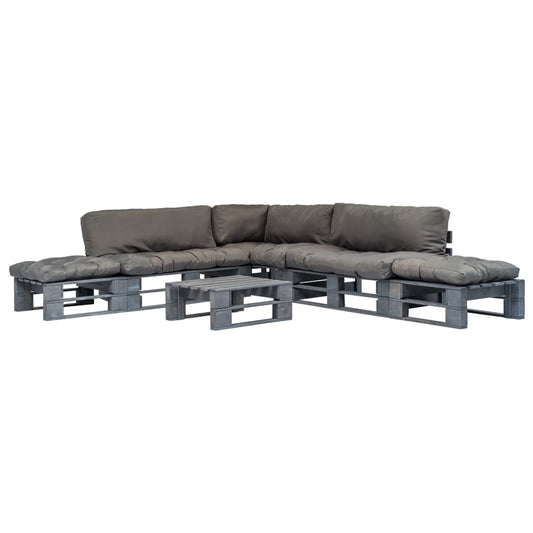 6-delige Loungeset pallet met grijze kussens hout is nu te koop bij PeponiXL, paradijselijk wonen!