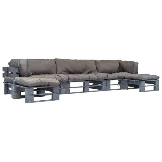 6-delige Loungeset pallet met grijze kussens hout is nu te koop bij PeponiXL, paradijselijk wonen!