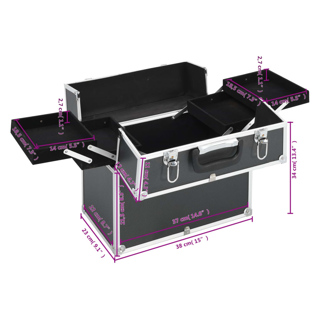 Make-up koffer 38x23x34 cm aluminium zwart is nu te koop bij PeponiXL, paradijselijk wonen!