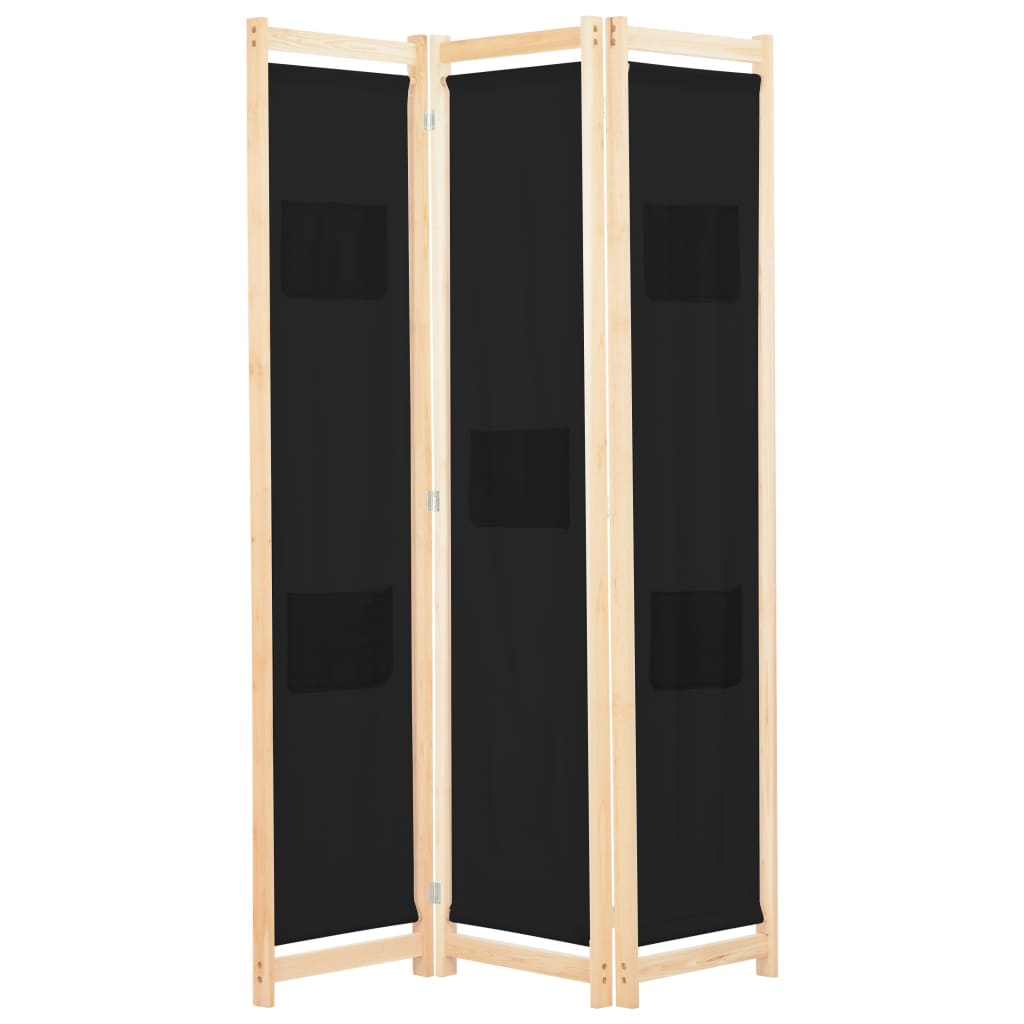 Kamerscherm met 3 panelen 120x170x4 cm stof zwart is nu te koop bij PeponiXL, paradijselijk wonen!