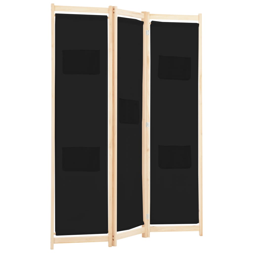 Kamerscherm met 3 panelen 120x170x4 cm stof zwart is nu te koop bij PeponiXL, paradijselijk wonen!
