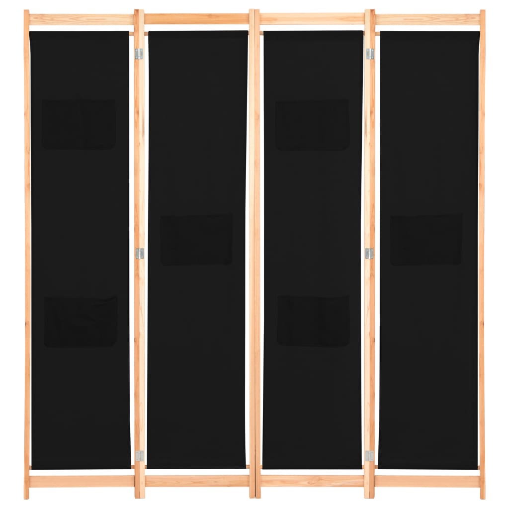 Kamerscherm met 4 panelen 160x170x4 cm stof zwart is nu te koop bij PeponiXL, paradijselijk wonen!