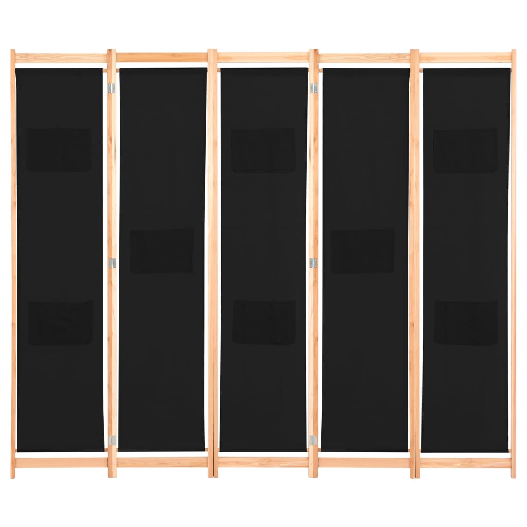 Kamerscherm met 5 panelen 200x170x4 cm stof zwart is nu te koop bij PeponiXL, paradijselijk wonen!