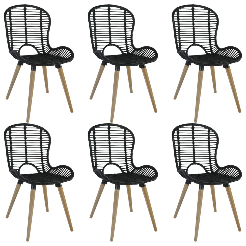 Eetkamerstoelen 6 st natuurlijk rattan zwart is nu te koop bij PeponiXL, paradijselijk wonen!