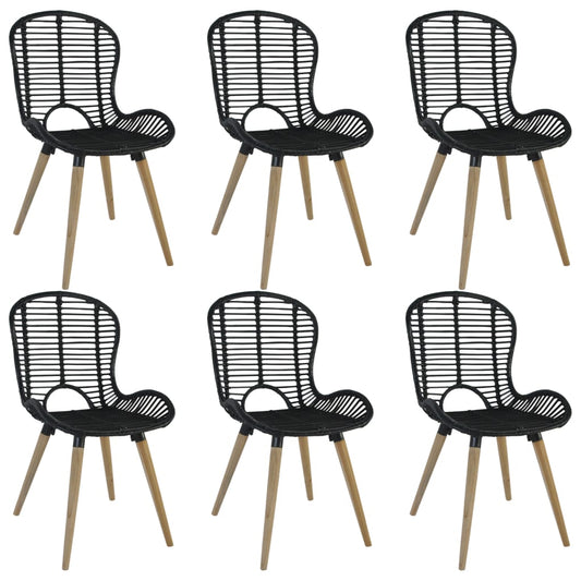 Eetkamerstoelen 6 st natuurlijk rattan zwart is nu te koop bij PeponiXL, paradijselijk wonen!