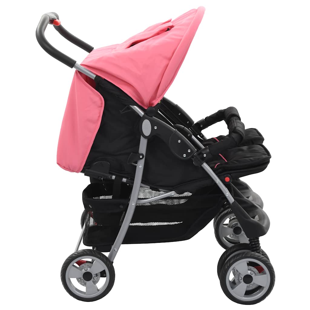 Tweelingkinderwagen staal roze en zwart is nu te koop bij PeponiXL, paradijselijk wonen!