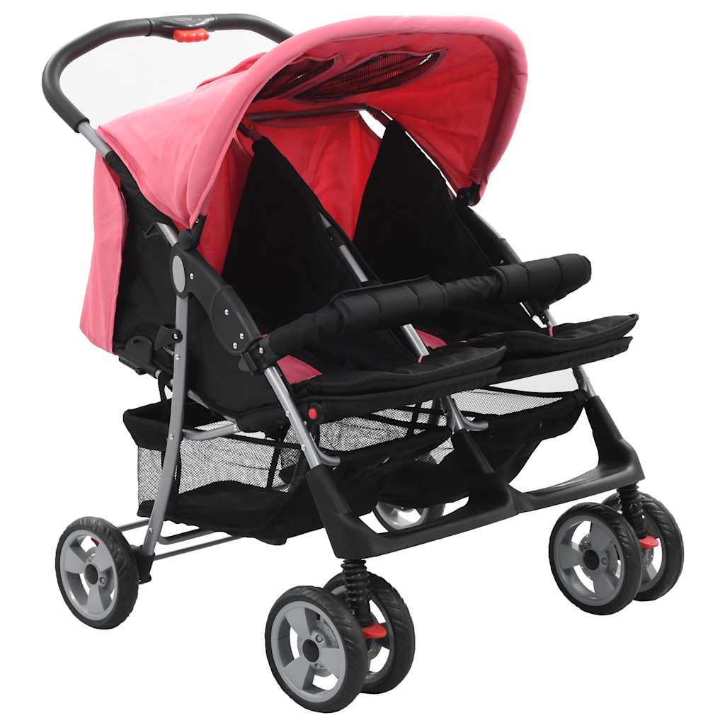 Tweelingkinderwagen staal roze en zwart is nu te koop bij PeponiXL, paradijselijk wonen!
