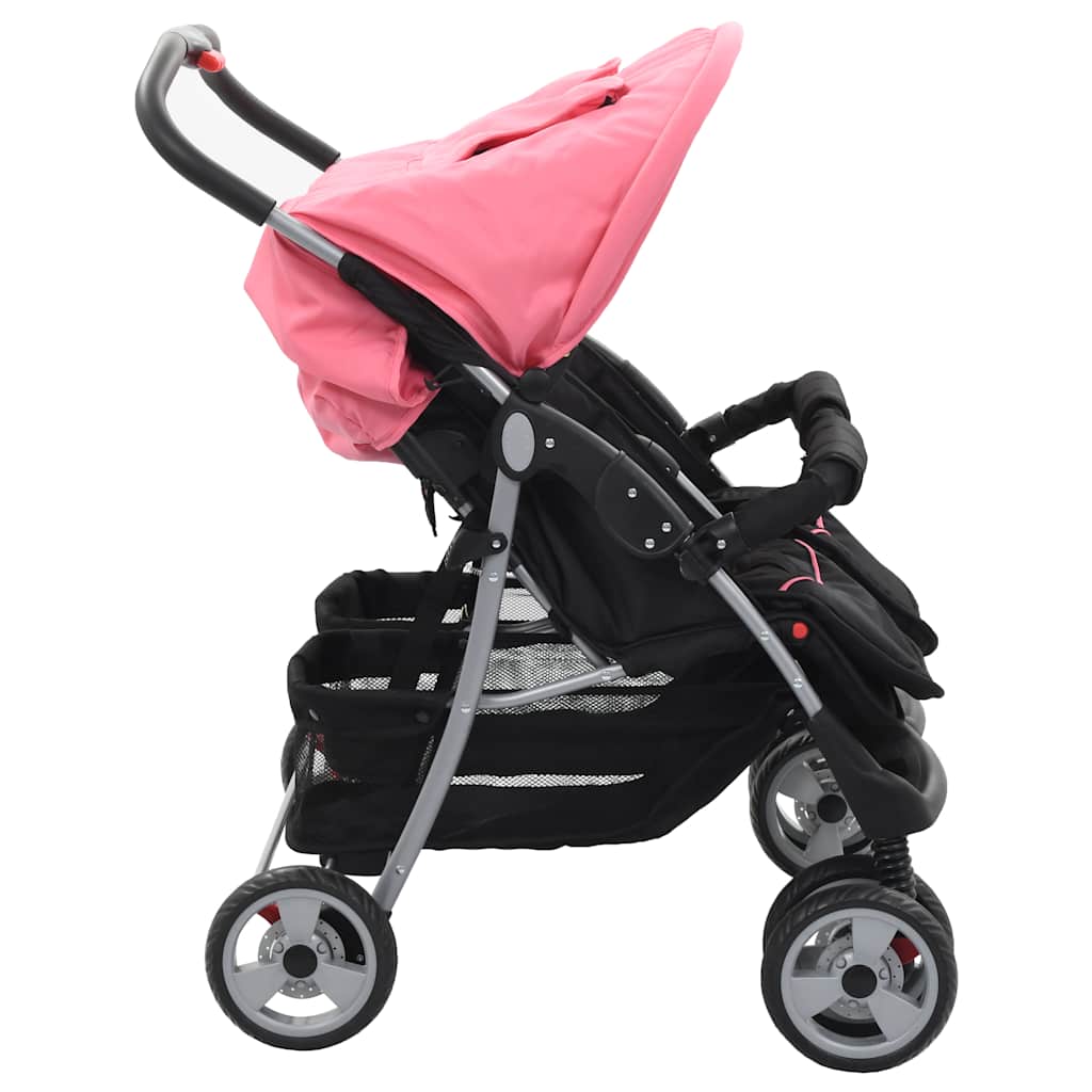 Tweelingkinderwagen staal roze en zwart is nu te koop bij PeponiXL, paradijselijk wonen!
