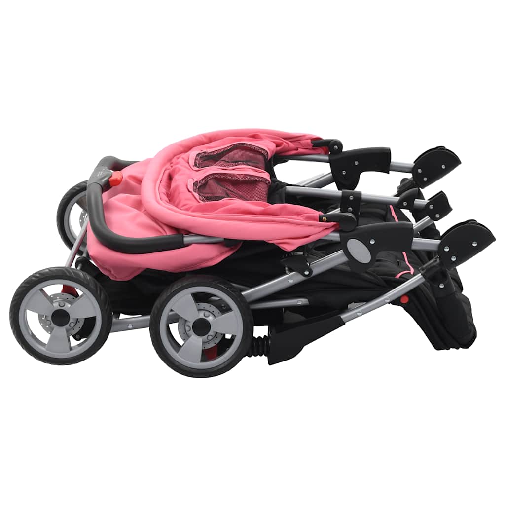 Tweelingkinderwagen staal roze en zwart is nu te koop bij PeponiXL, paradijselijk wonen!