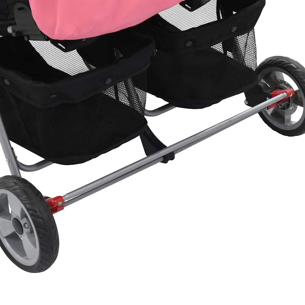 Tweelingkinderwagen staal roze en zwart is nu te koop bij PeponiXL, paradijselijk wonen!