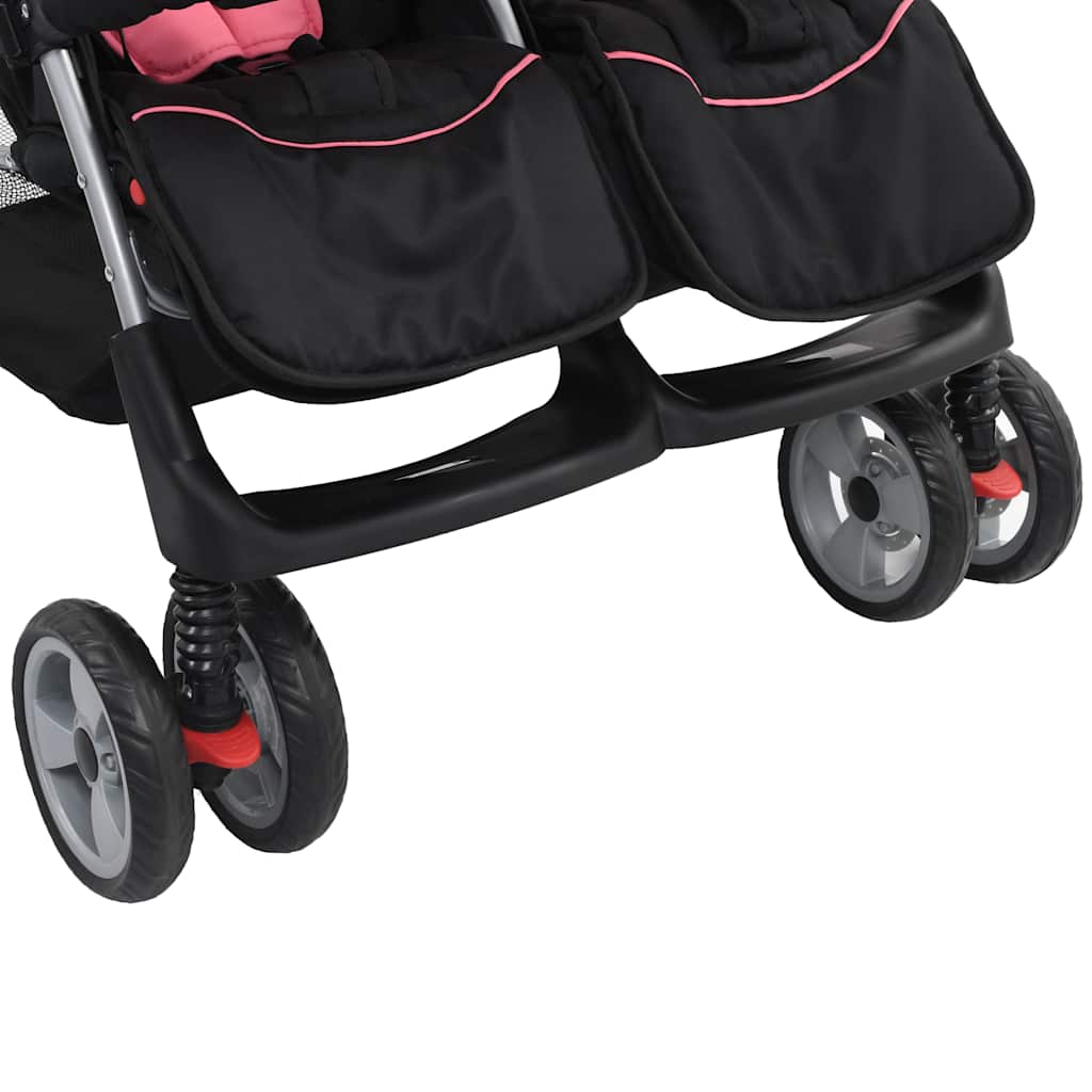 Tweelingkinderwagen staal roze en zwart is nu te koop bij PeponiXL, paradijselijk wonen!