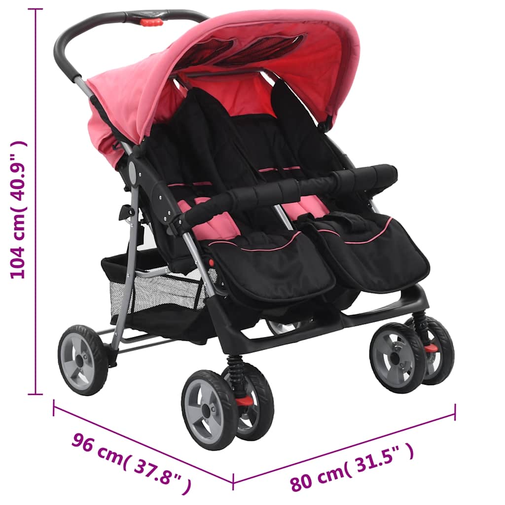 Tweelingkinderwagen staal roze en zwart is nu te koop bij PeponiXL, paradijselijk wonen!