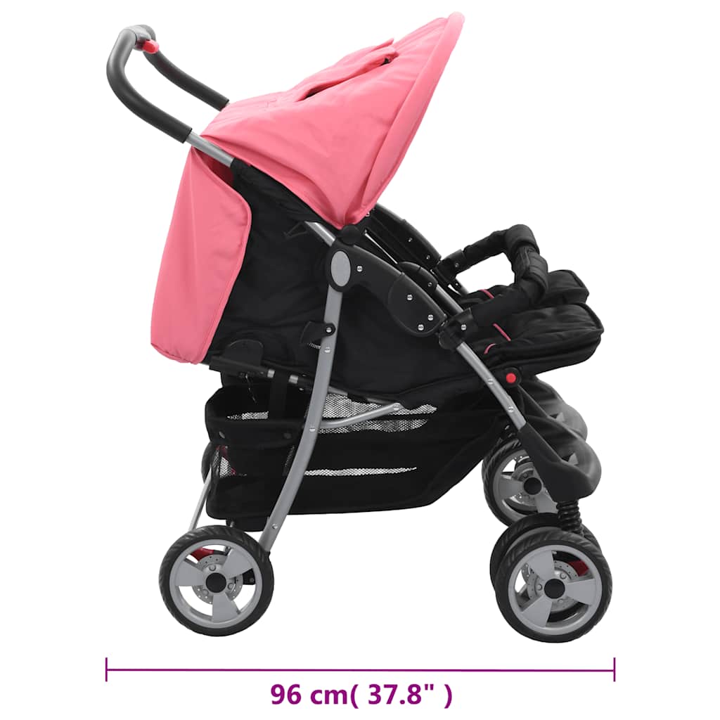 Tweelingkinderwagen staal roze en zwart is nu te koop bij PeponiXL, paradijselijk wonen!