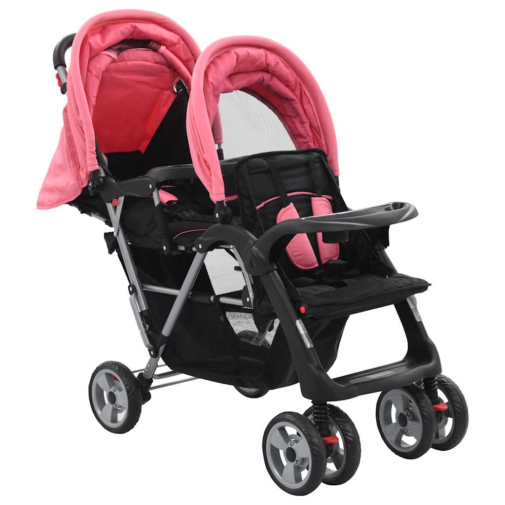 Kinderwagen dubbel staal roze en zwart is nu te koop bij PeponiXL, paradijselijk wonen!