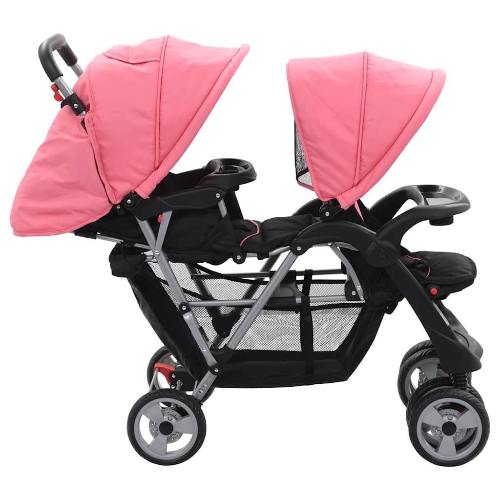 Kinderwagen dubbel staal roze en zwart is nu te koop bij PeponiXL, paradijselijk wonen!