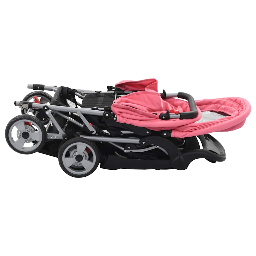 Kinderwagen dubbel staal roze en zwart is nu te koop bij PeponiXL, paradijselijk wonen!