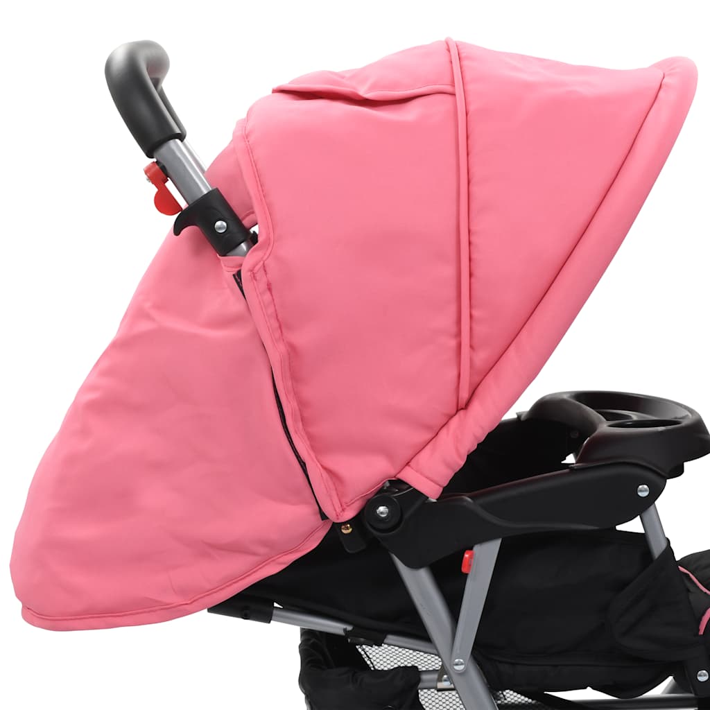 Kinderwagen dubbel staal roze en zwart is nu te koop bij PeponiXL, paradijselijk wonen!