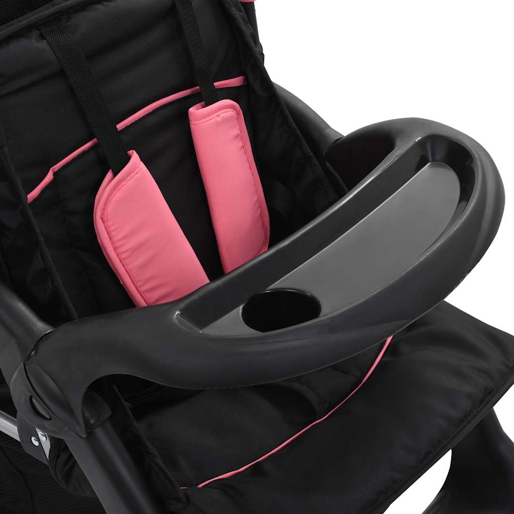 Kinderwagen dubbel staal roze en zwart is nu te koop bij PeponiXL, paradijselijk wonen!