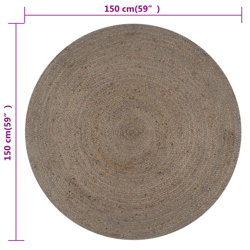 Vloerkleed handgemaakt rond 150 cm jute grijs is nu te koop bij PeponiXL, paradijselijk wonen!