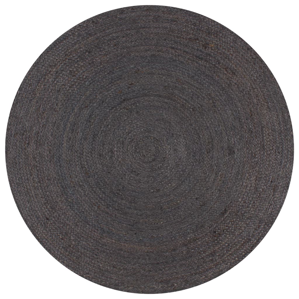 Vloerkleed handgemaakt rond 90 cm jute donkergrijs is nu te koop bij PeponiXL, paradijselijk wonen!