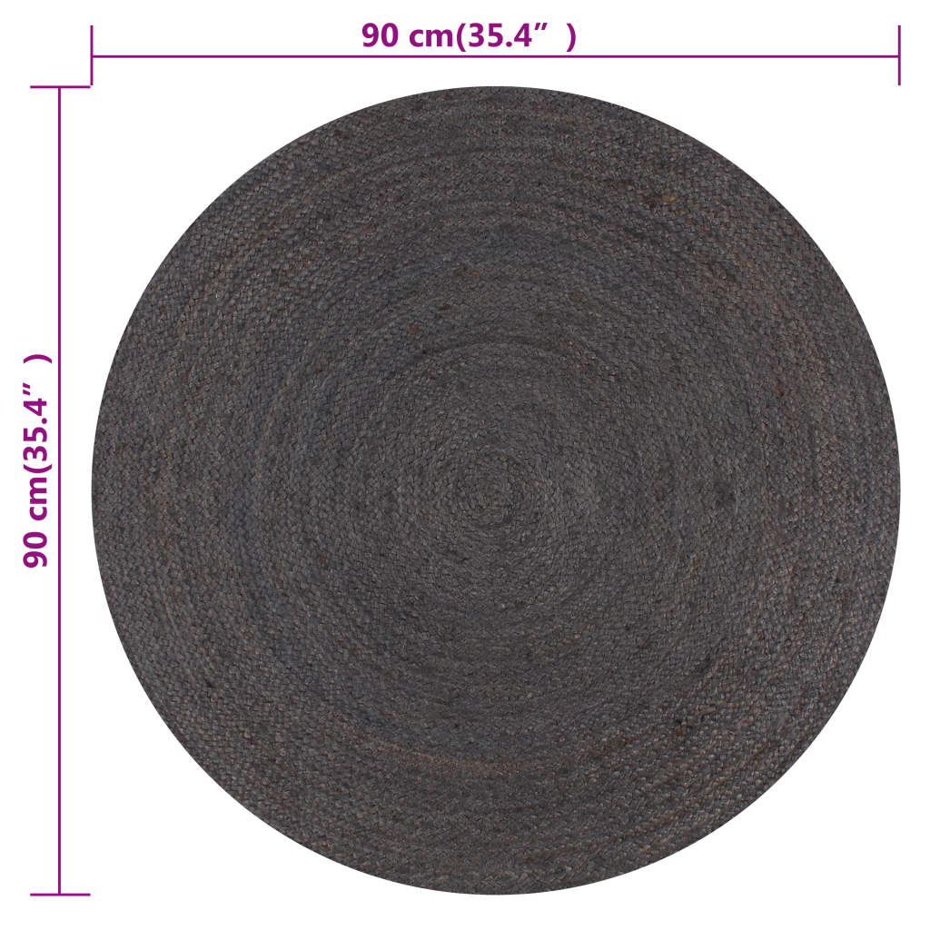 Vloerkleed handgemaakt rond 90 cm jute donkergrijs is nu te koop bij PeponiXL, paradijselijk wonen!