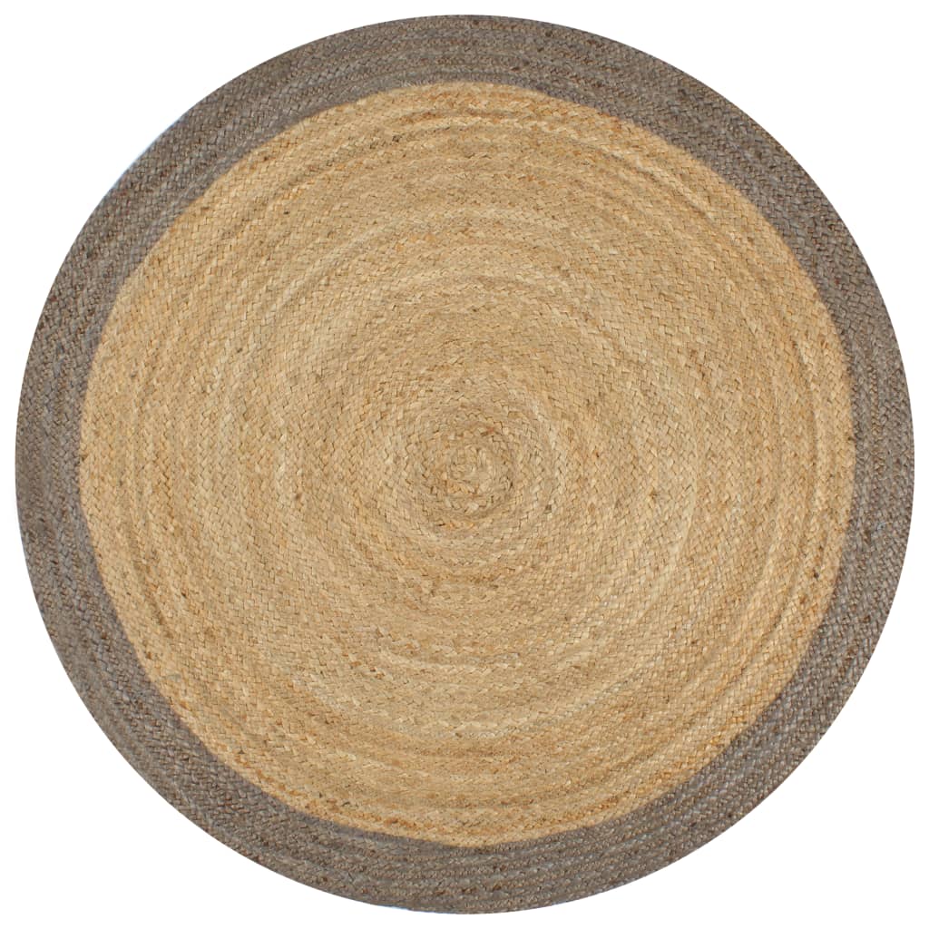 Vloerkleed handgemaakt met grijze rand 120 cm jute is nu te koop bij PeponiXL, paradijselijk wonen!