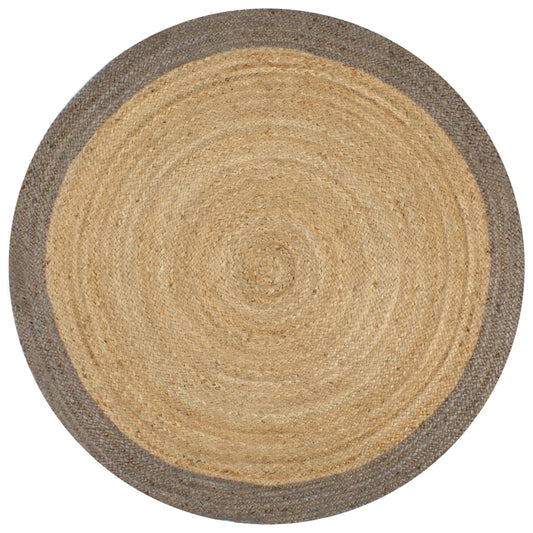 Vloerkleed handgemaakt met grijze rand 120 cm jute is nu te koop bij PeponiXL, paradijselijk wonen!