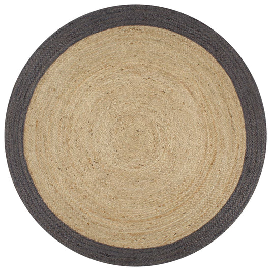 Vloerkleed handgemaakt met donkergrijze rand 150 cm jute is nu te koop bij PeponiXL, paradijselijk wonen!