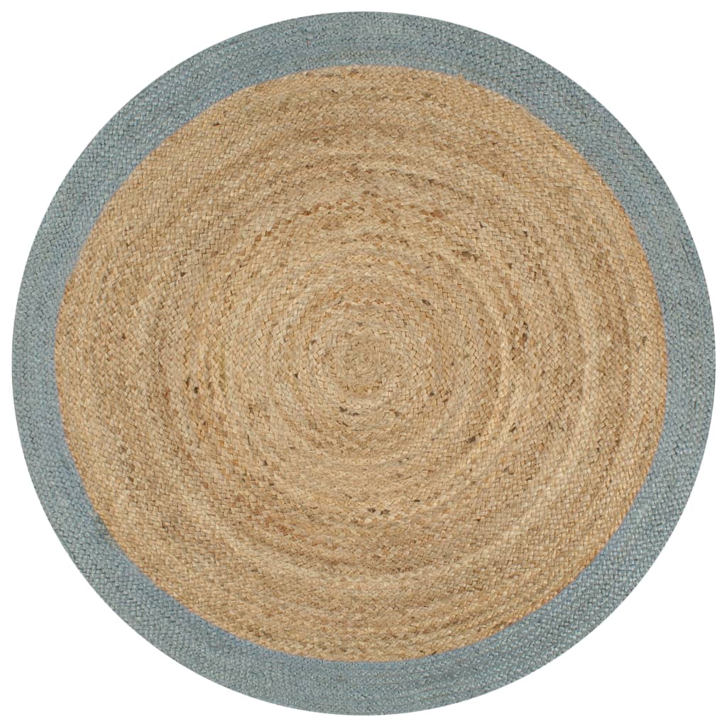 Vloerkleed handgemaakt met olijfgroene rand 120 cm jute is nu te koop bij PeponiXL, paradijselijk wonen!