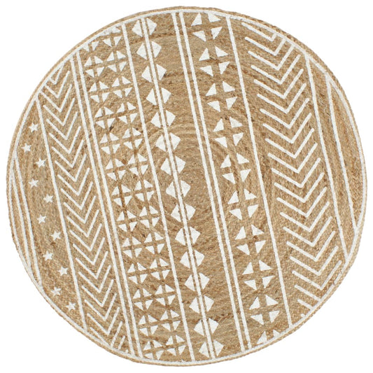 Vloerkleed handgemaakt met witte print 150 cm jute is nu te koop bij PeponiXL, paradijselijk wonen!